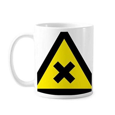 Imagem de Símbolo de aviso amarelo preto proibido caneca triângulo cerâmica xícara de café porcelana louça