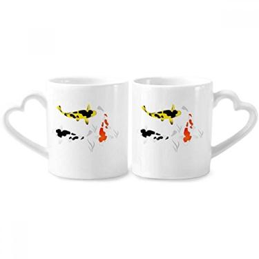 Imagem de Conjunto de canecas de porcelana para casais, coletar peixes chineses, com alça de coração de cerâmica