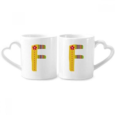 Imagem de F Alfabeto Flor Bonito Padrão Casal Porcelana Conjunto de Canecas de Cerâmica para Amante de Coração
