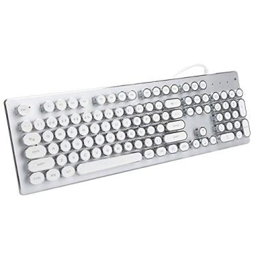 Imagem de Teclado retrô com fio de 104 teclas, teclados mecânicos para jogos, teclado punk clássico com luzes de fundo, teclado ergonômico de tamanho completo para desktop, PC e laptop, eixos sobressalentes (branco)