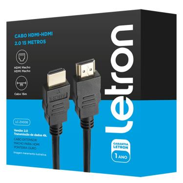 Imagem de Cabo hdmi-hdmi Longo 15 Metros Preto HD Macho 4k 2.0 Letron