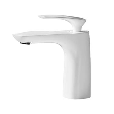 Imagem de LIDON Torneira do banheiro latão um furo, torneira da pia do banheiro latão de alça única, torneira do banheiro latão de furo único, para banheiro, cromo B (cor: branco A)