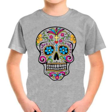 Imagem de Camiseta Caveira Mexicana Skull Cinza Infantil02 - Design Camisetas