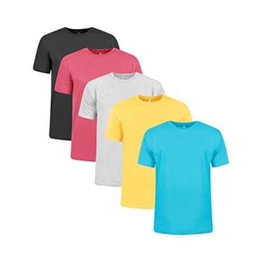 Imagem de Kit 5 Camisetas Masculinas Básicas 100% Algodão Penteado (Preto, Vinho, Mescla, Canário, Turquesa, GG)