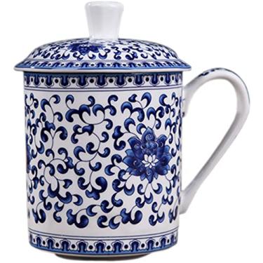 Imagem de BandTie Conveniente viagem escritório casa escritório chinês gongfu folhas soltas chá/café sistema de fabricação de chá/café - xícara de porcelana porcelana de osso / caneca com tampa, flores azuis