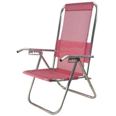 Imagem de Cadeira De Praia Aluminio Reclinável Alta 110 Kg- Rosa  - Cadeiras Bra