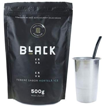 Imagem de COPO DE TERERÉ ALUMÍNIO + BOMBA CLÁSSICA EPOX PRETA + BLACK ERVA 500G (Hortelã Ice)