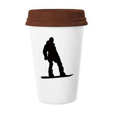 Imagem de Skateboarding Sport Black Outline Pattern Mug Coffee Drinking Glass Ceramic Cup Lid