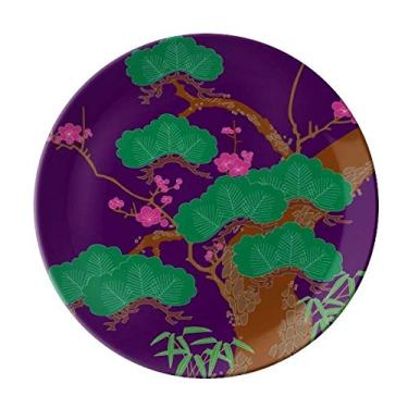 Imagem de Prato de árvore verde da cultura japonesa roxa decorativa de porcelana salver louça de jantar