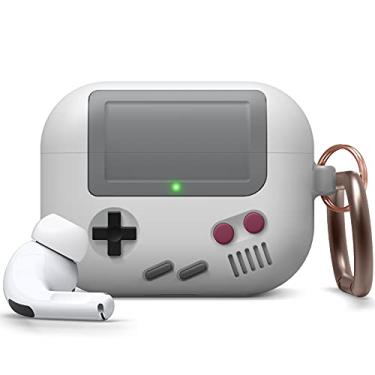 Imagem de elago Capa AW5 compatível com Airpods Pro, design clássico de console de jogos portátil com chaveiro, estrutura de silicone durável, compatível com MagSafe [patente registrada nos EUA] [cinza claro]