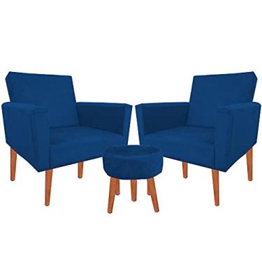 Imagem de Kit 02 Poltrona Decorativa Nina + Puff Marinho