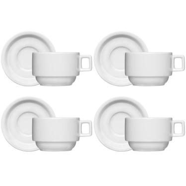 Imagem de Jogo 4 Xícaras de Café Chá com Pires 100ml Bar Hotel Germer em Porcelana Branca