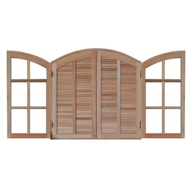 Imagem de Janela de Madeira Abrir 120x140cm 4 Folhas em Arco Rodam Marroml