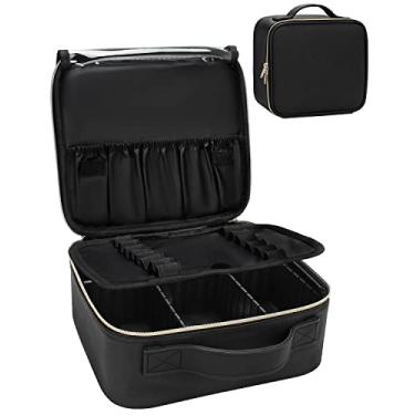 Imagem de MONSTINA Malas de maquiagem, bolsa de maquiagem profissional de viagem, bolsa organizadora portátil para cosméticos pincéis de maquiagem acessórios de viagem preto pequeno