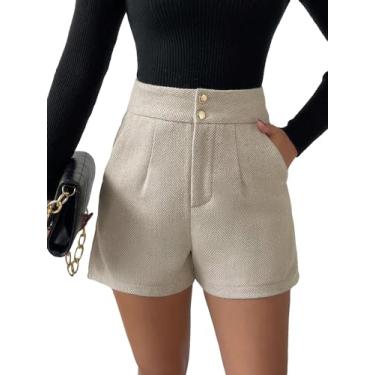 Imagem de SweatyRocks Shorts femininos de tweed de cintura alta com botões frontais e bolsos, Damasco, G