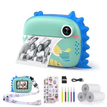 Imagem de Câmera HiMont digital infantil com impressão instantânea de selfie com papel de impressão e cartão 32 de GB, filmadora 2,5K, com canetas coloridas DIY, presente divertido de 3 a 12 anos (azul)