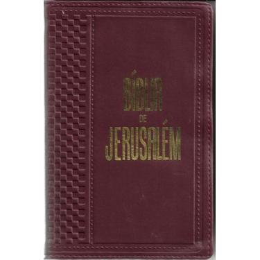 Imagem de Bíblia De Jerusalém Media Luxo Vinho Lateral Dourada Sintético