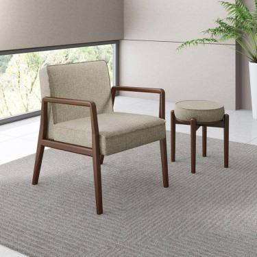 Imagem de Poltrona Decorativa 60x82x79cm Madeira Maciça Maite Volttoni Castanho/Bege