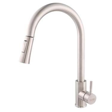 Imagem de Raro, Torneira Inox 304 Gourmet Misturador Monocomando Para Cozinha Com Mangueira Retrátil Extensível Bico Fino Escovado