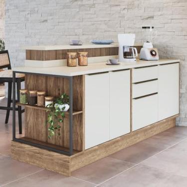 Imagem de Bancada Ilha 6 Peças 3 Portas Cozinha Viena Freijó/Cinza Argila