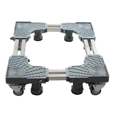 Imagem de Suporte de geladeira de aço inoxidável base móvel para máquina de lavar com 8 pés fortes e 8 rodas de travamento para secador, refrigerador e lavagem, pedestal de máquina ajustável TY006