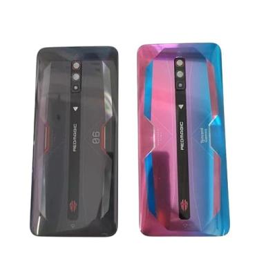 Imagem de SHOWGOOD Capa traseira de bateria de 16,8 cm para ZTE Nubia Red Magic 6 NX669j capa traseira com lente de vidro da câmera capa de telefone (preto T)