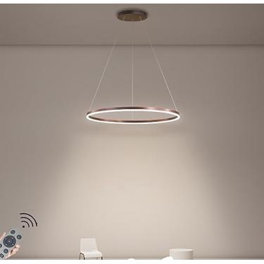 Imagem de Luminária pendente LED moderna com design circular, iluminação de lustre regulável, luminária suspensa de teto para mesa de jantar, sala de jantar, ilha de cozinha, sala de estar (cor: marro