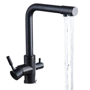 Imagem de Torneira de cozinha preta, torneira antiga de latão com filtro de cozinha, misturador de pia de cozinha, torneira purificada de água, preta