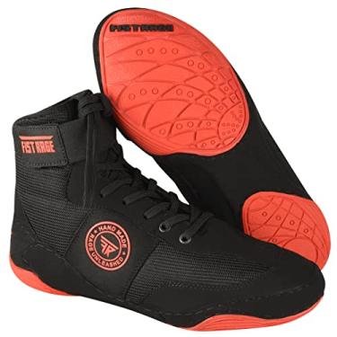 Imagem de FISTRAGE Tênis de luta livre, esportes de luta, treinamento, malha, unissex, Pro masculino e jovem, bota genuína leve | Sapatos de boxe de cor preta para adultos, Vermelho-preto, 10.5 Women/9 Men