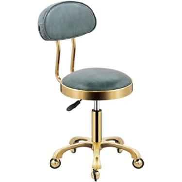 Imagem de Banco giratório ajustável com encosto, banco giratório confortável sobre rodas, banco hidráulico resistente de metal com haste SGS para salão de beleza, massagem, clínica, bar, escritório, B