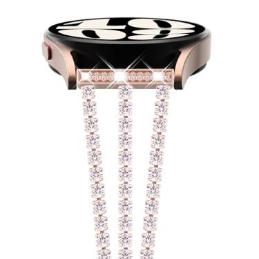 Imagem de Pulseira de relógio NewWays para Galaxy Active 2, pulseira de 20 mm super deslumbrante diamantes com pino de liberação rápida para relógio Galaxy Smartwatch 42 mm, relógio Galaxy Active 40 mm 44 mm, ouro rosa