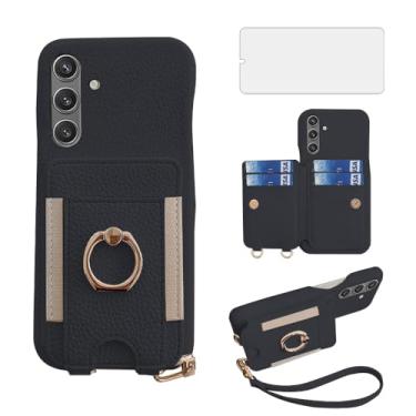 Imagem de Asuwish Capa de telefone para Samsung Galaxy S24 5G capa carteira com protetor de tela de vidro temperado e anel de crédito de couro PU suporte para cartão suporte slot acessórios para celular S 24