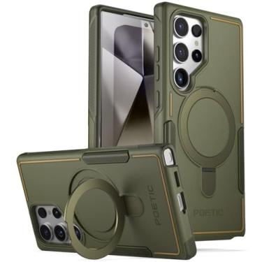 Imagem de Poetic Capa neon compatível com Galaxy S24 Ultra de 6,8 polegadas, [suporte de anel magnético], capa protetora resistente à prova de choque de camada dupla, verde militar