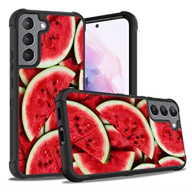 Imagem de ZXHSBROK Capa para Galaxy S23, capa resistente 3 em 1 híbrida de plástico rígido e silicone macio à prova de choque com proteção contra quedas para Samsung Galaxy S23 5G, fatias de melancia vermelha