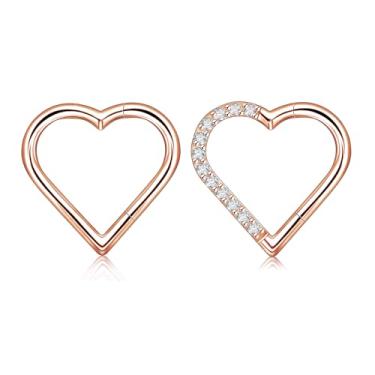 Imagem de JESMODA 2 peças G23 titânio clicker formato coração piercing anel CZ piercing de nariz argola segmento orelha piercing daith helix tragus cartilagem brincos jóias 16G, JDA002-2PCS-RG08