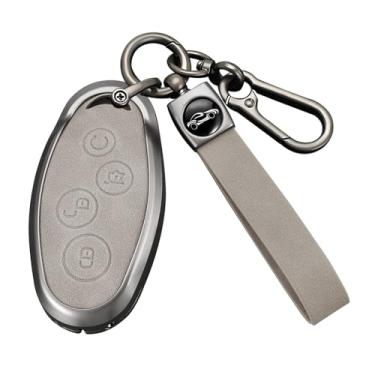 Imagem de HIBEYO Capa de chaveiro compatível com acessórios BYD Capa de liga de zinco compatível com BYD Song Max Yuan S7 Qin 80 capa protetora de couro chaveiro longo cinza