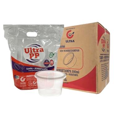 Imagem de POTE 500ML PLÁSTICO DESCARTÁVEL COM TAMPA REDONDO PP CAIXA C/300 UNID BOLO SORVETE