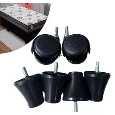Imagem de Pés Cama Box Com Rodinha Rodízio 6cm Preto Reforçado 6un