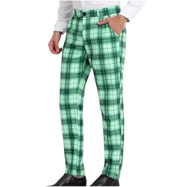 Imagem de Calça social masculina xadrez listrada formal afunilada slim fit calça justa calça skinny elegante terno de trabalho, Y3-verde menta, G