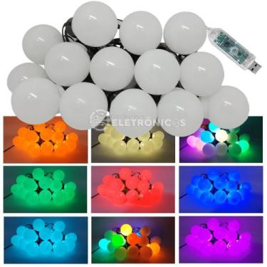 Imagem de Varal 6 Metros USB 20 LEDs Bolinha Efeito Multicolor RGBW Controle Por