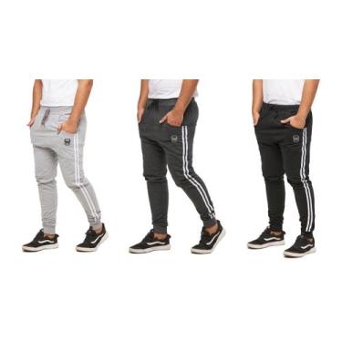 Imagem de Kit com 03 calças de moletom masculina wooks saruel skinny sport luxo,