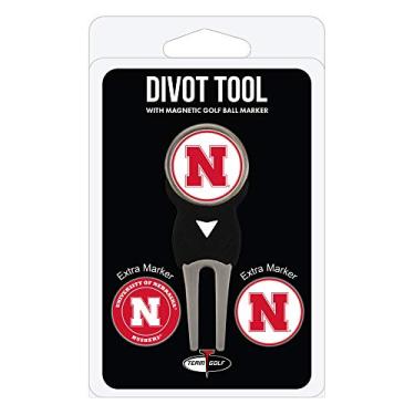 Imagem de Team Golf NCAA Nebraska Cornhuskers Divot Tool com 3 marcadores de bola de golfe, os marcadores são magnéticos removíveis com esmalte dupla face