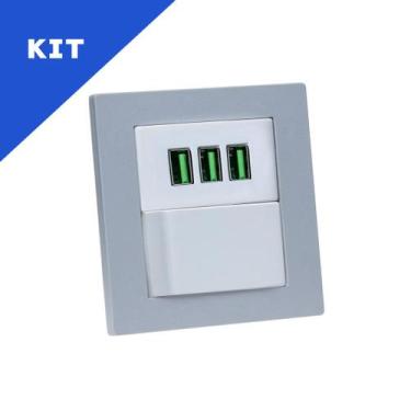Imagem de Kit Espelhos de Tomadas Duplo Reto 3 Usb 5.2A 1 Interruptor - CONNECT 