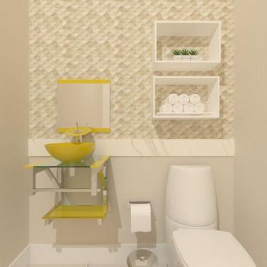 Imagem de Gabinete de vidro para banheiro 40cm inox amarelo - CUBAS E GABINETES