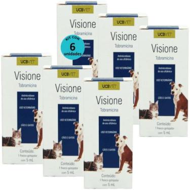 Imagem de Visione Colírio Tobramicina 5ml Para Cães e Gatos ucbvet Kit Com 6
