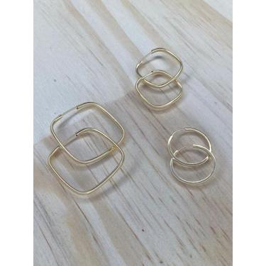 Imagem de Kit Argola Redonda e Argolas Quadrada Ouro 18k  - casadasjoiasonline 