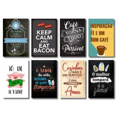 Imagem de Kit Placas Decorativas Frases Café Comida Mdf - 8 Placas - Art Print, 