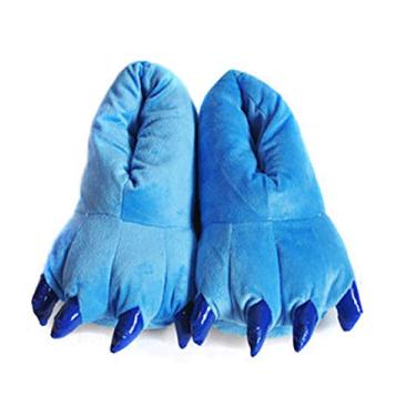 Imagem de Pantufas fofas de animais de pelúcia para adultos, felpudas, quentes, para casa, Azul, Large