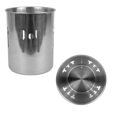 Imagem de Porta Talheres Inox Suporte Escorredor Redondo 12,5cm - Kehome, 5925