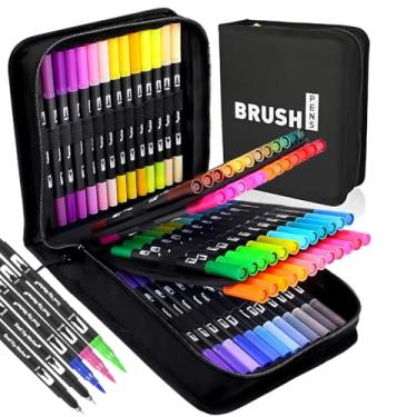 Imagem de Kit Canetinhas Coloridas 80 Cores com Pontas Duplas, Conjunto Caneta Brush para Livros de Colorir para Crianças e Adultos, Canetinha Brush para Desenho, Ponta Fina e Pincel (80 cores)